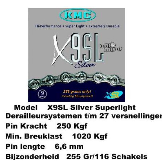 Kmc KETTING 9V 11/128 X9SL SUPER LIGHT 116 Zilver