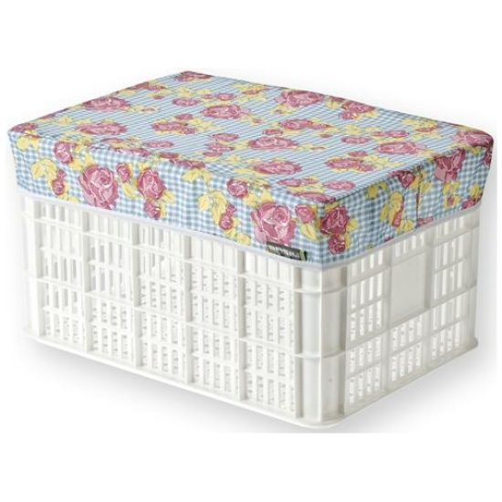 Basil Krat Afdekhoes Crate L 49x36x8.5 50155 blue checker with rose print Blauw / Roze / Lime