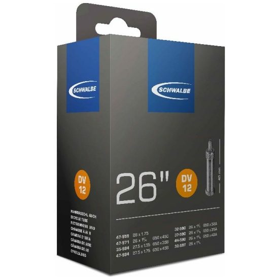Schwalbe Binnenband 26 Schw DV12 NL-ventiel 26x1 3/8-1.75 32/47-559/590 Zwart - Afbeelding 2