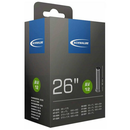 Schwalbe Binnenband 26 Schw AV12 Autoventiel recht 32/47-559/590 26X1 3/8-1.75 Zwart