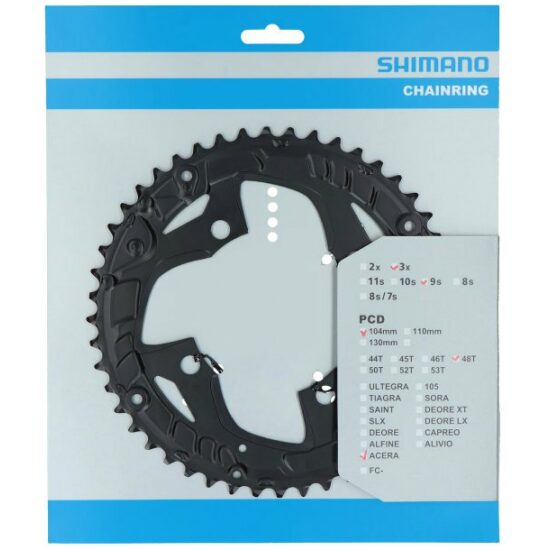 Shimano 9v Kettingblad 48T/104 Shim 9V FC-T3010 tbv kett.rand Acera Y1RV98060 ZWART