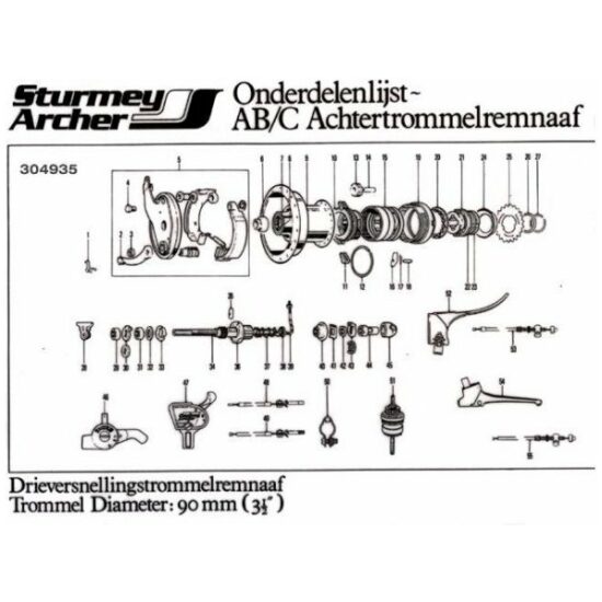 Sturmey Archer NAAF SA A ABC 3V TROMMEL 36G 90MM M/VERST Grijs - Afbeelding 2