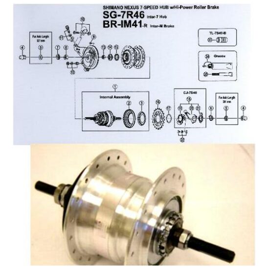 Shimano NAAF SH A NEXUS 7V ROLLER BRAKE KAAL ZILVER