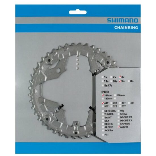 Shimano 9v Kettingblad 44T/104 Shim 9V FC-T4060 Alivio grijs tbv 44-32-22T Cg Y1PM98120 ZILVER