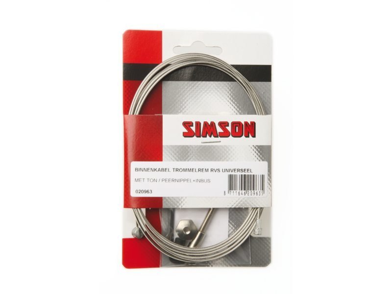 Simson Binnenkabel trommelrem uni met ton/peernippel + inbus stelbout gegalvaniseed S020963 - Afbeelding 3